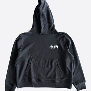Amiri Black & Chrome Staggered Logo Hoodie
